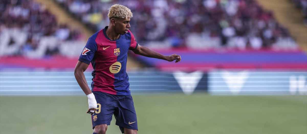 Lamine Yamal en un partido del Barça esta temporada