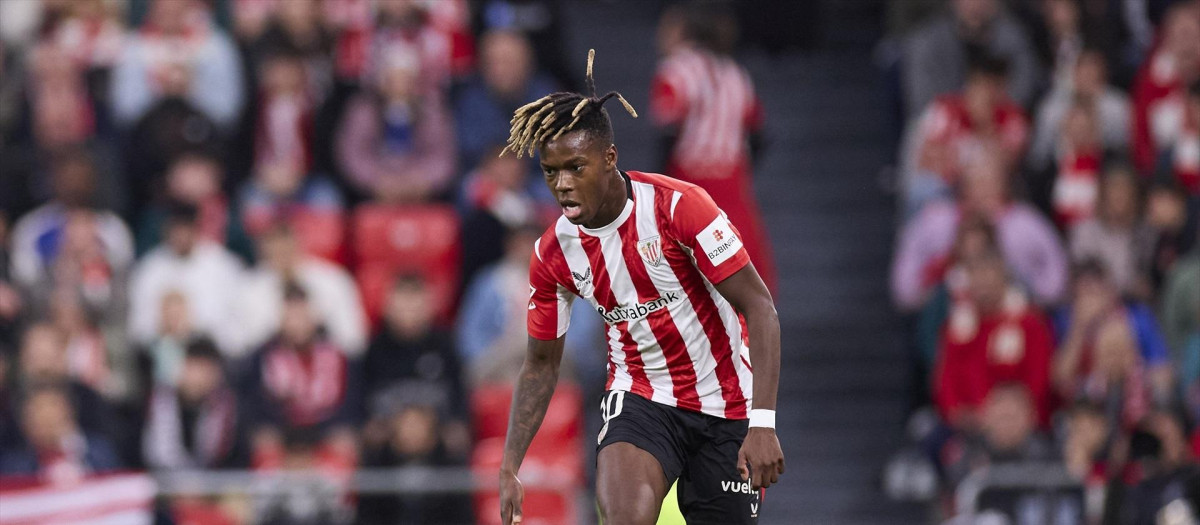 Nico Williams, en un partido con el Athletic Club esta temporada