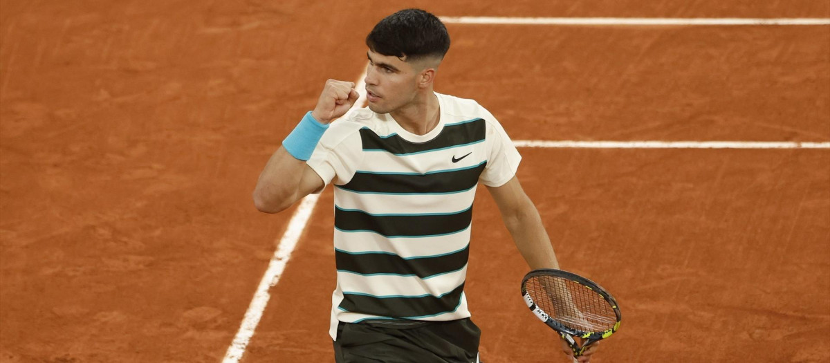 Carlos Alcaraz, durante los octavos de final de Roland Garros