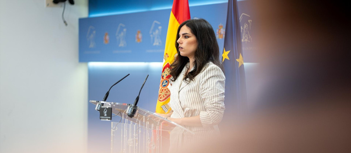 La portavoz de VOX en el Congreso, Pepa Millán, durante una rueda de prensa en el Congreso
