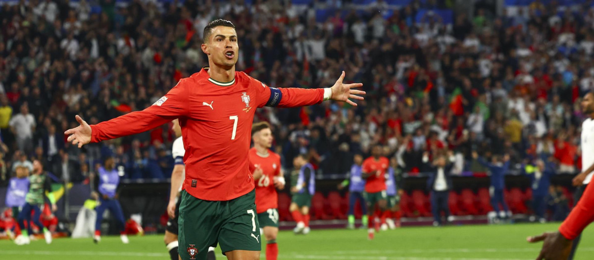 Cristiano Ronaldo celebra el gol de la victoria frente a Alemania en la semifinal de la Nations League
