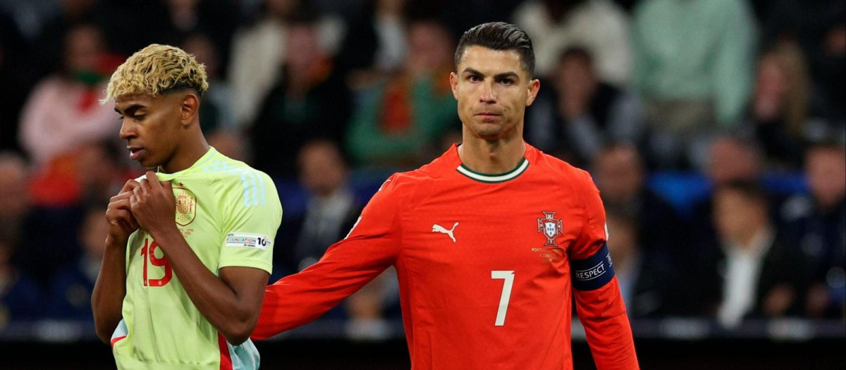 Lamine Yamal y Cristiano Ronaldo en la final de la Nations League en Alemania