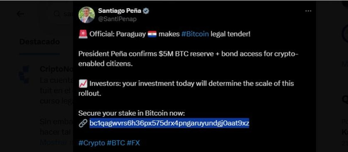 Cuenta de X del presidente de Paraguay Santiago Peña