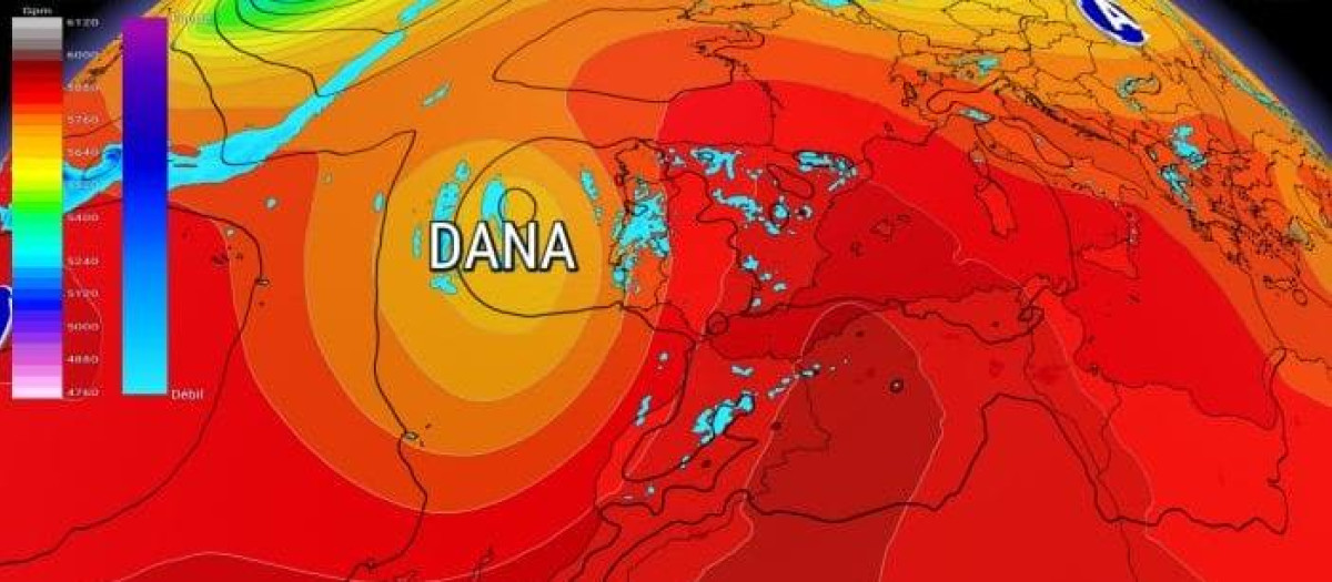 Posicionamiento de la dana atlántica el martes