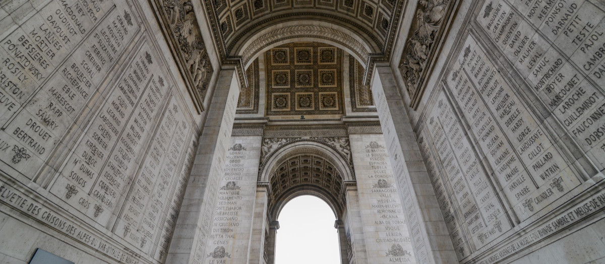 Nombres de batallas y personalidades grabados en el Arco del Triunfo de París