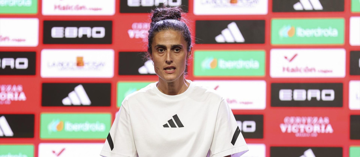 Montse Tomé durante la rueda de prensa por la convocatoria de España en la Eurocopa