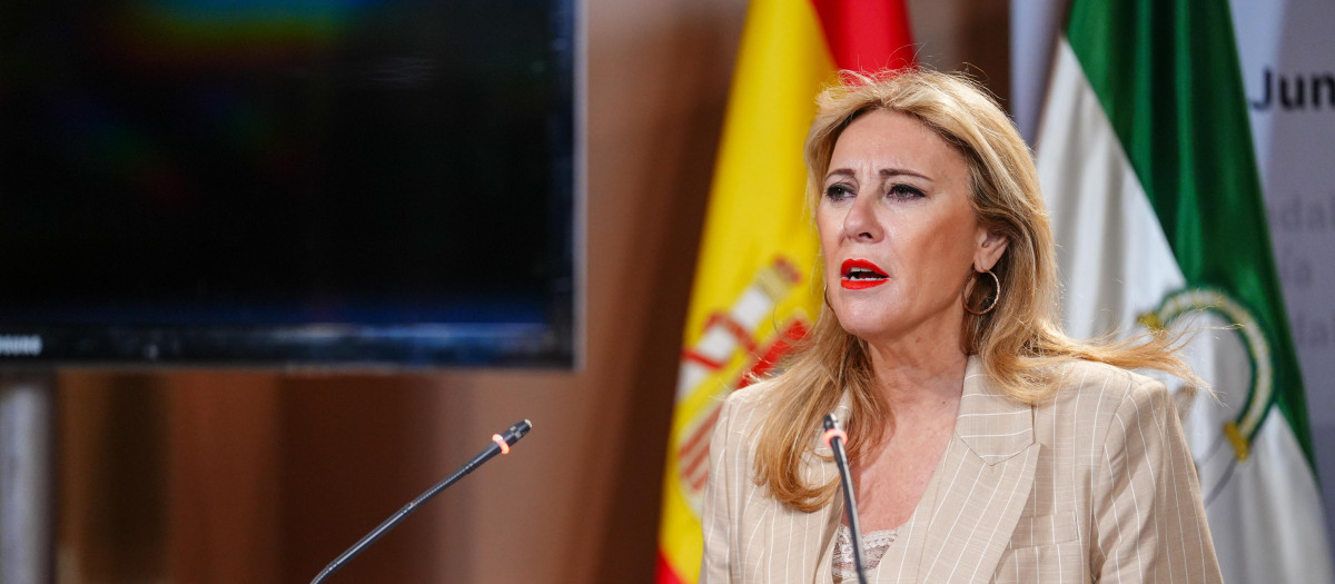 La portavoz del Gobierno andaluz, Carolina España, este miércoles en rueda de prensa