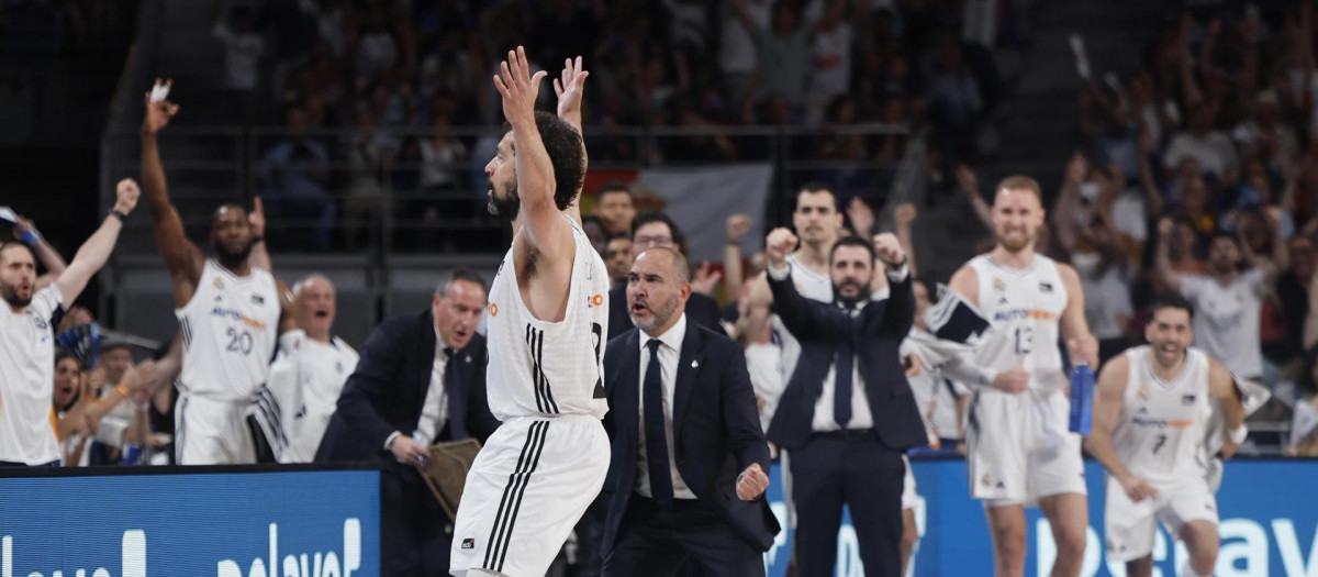 Sergio Llull celebra una acción durante el segundo partido de la semifinal de la Liga Endesa ante Unicaja