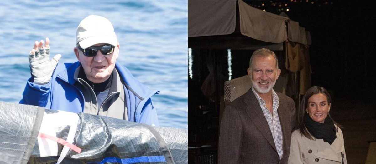 Juan Carlos I durante una regata en Sanxenxo y los Reyes, Felipe VI y Letizia, en una visita a Combarro (Pontevedra).
EUROPA PRESS
15/6/2025