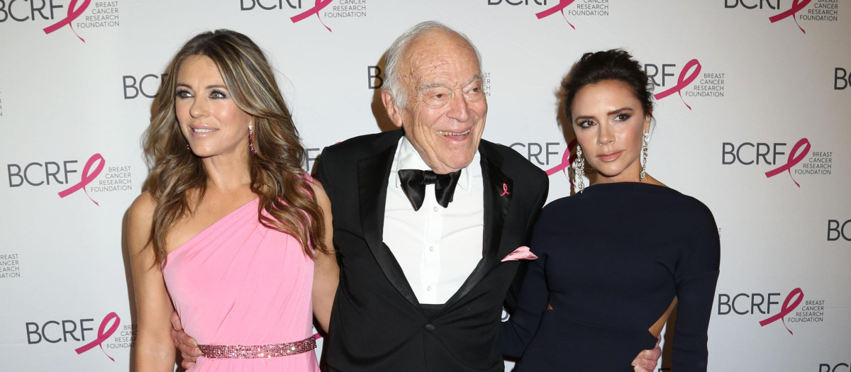 Actress Elizabeth Hurley with Victoria Beckham and Leonard Lauder at The 2017 Hot Pink Party in New York City.
