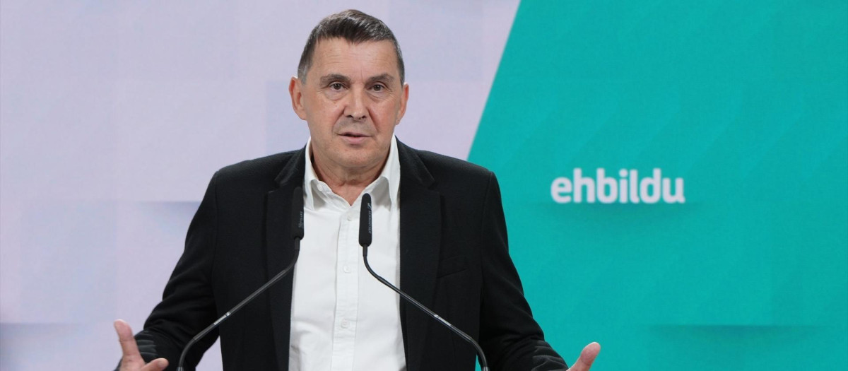 Otegi durante una rueda de prensa