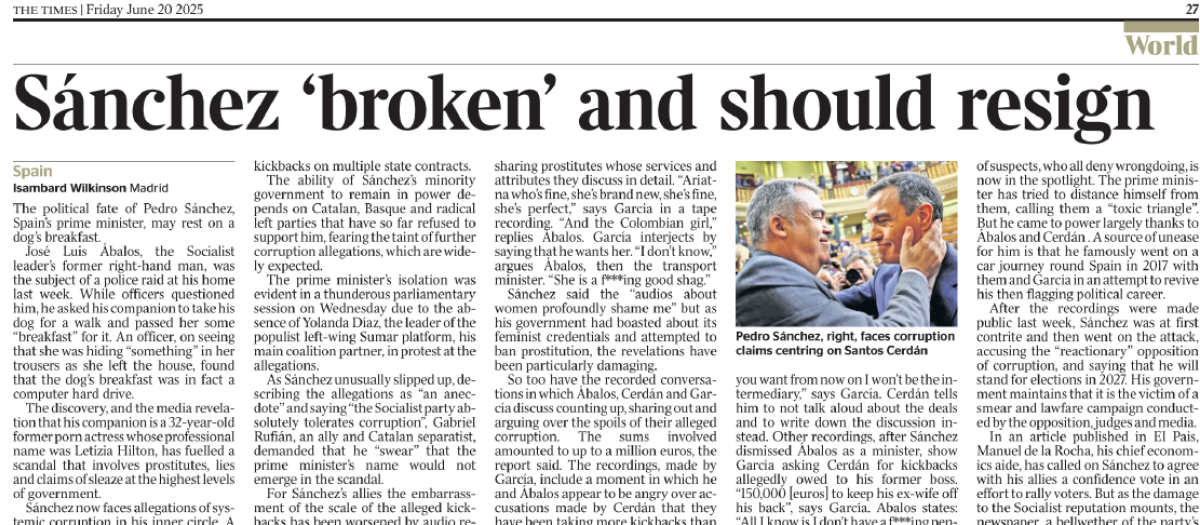 Imagen del artículo publicado en 'The Times'