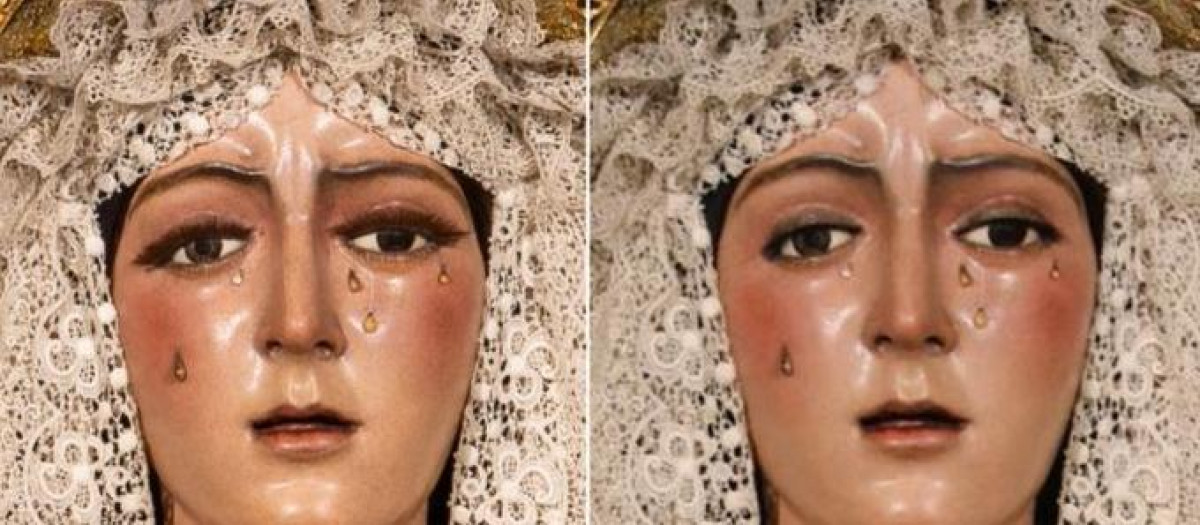 la Virgen de la Esperanza, antes y después de su retoque