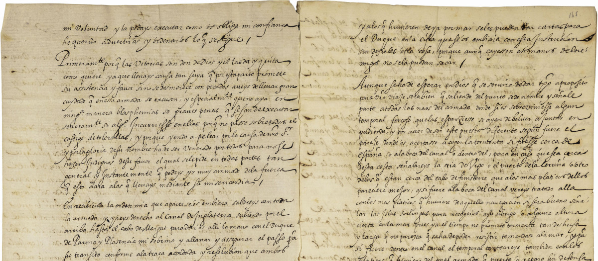 Una de las cartas del rey Felipe II al duque de Medina Sidonia, comandante de la Armada Invencible española
