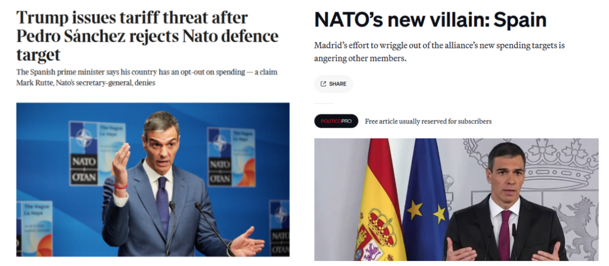 Montaje con los artículos de Politico y The Times