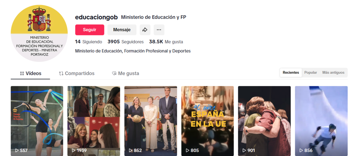 Cuenta de TikTok del Ministerio de Educación