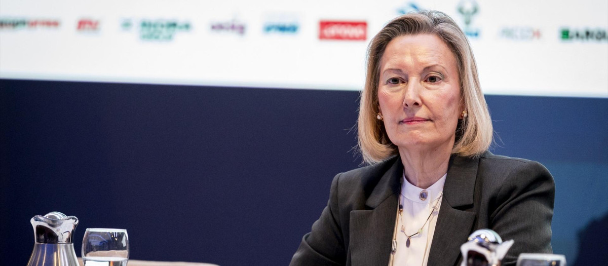 La secretaria de Estado de Defensa, María Amparo Valcarce García, durante la jornada ‘Seguridad y Defensa ante el nuevo orden mundial’ de Europa Press, en el Auditorio CESEDEN, a 30 de junio de 2025, en Madrid (España)