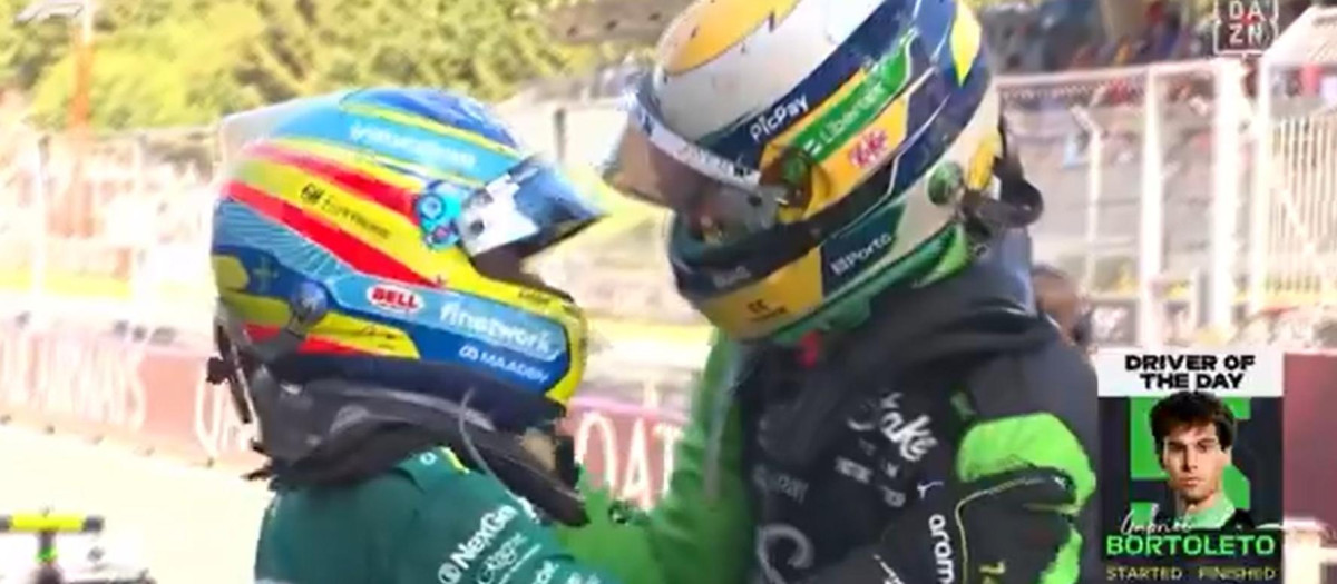 Momento en el que Alonso felicitó a Bortoleto por su gran carrera en el GP de Austria