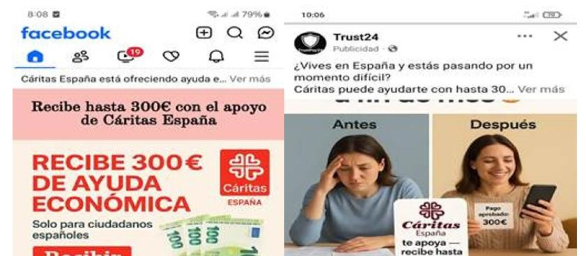 Los anuncios que han aparecido suplantando a Cáritas
