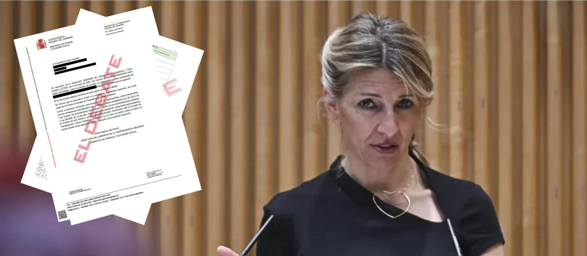 Montaje de la vicepresidenta del Gobierno Yolanda Díaz junto a los documentos a los que ha tenido acceso El Debate
