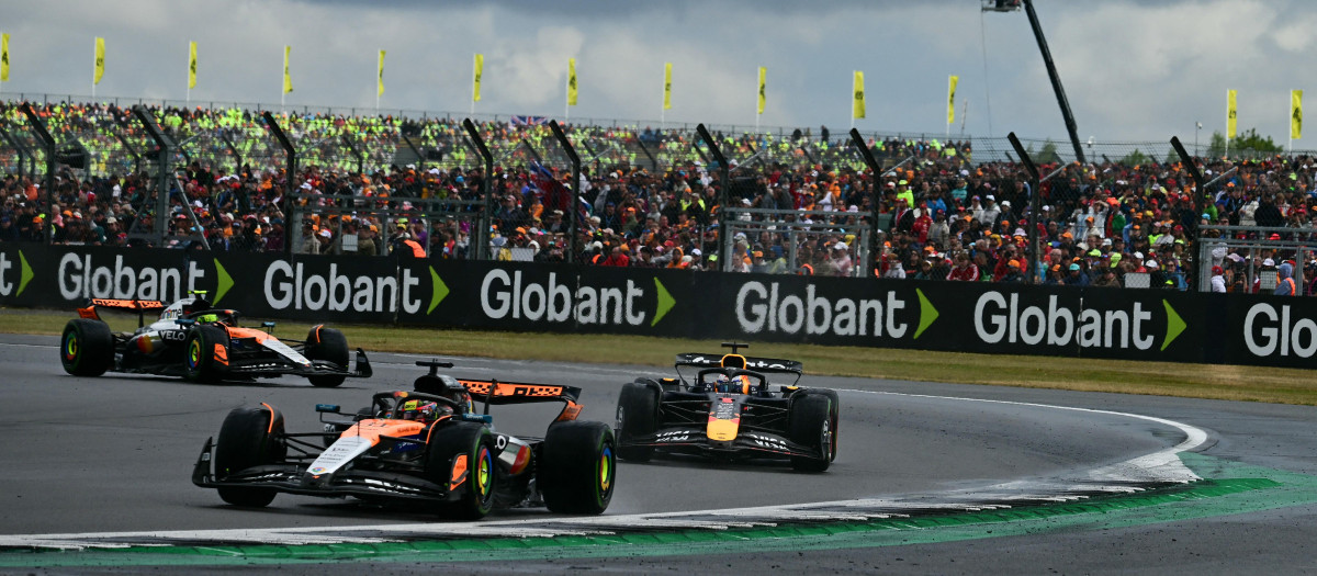 Piastri, Norris y Verstappen, durante el Gran Premio de Gran Bretaña