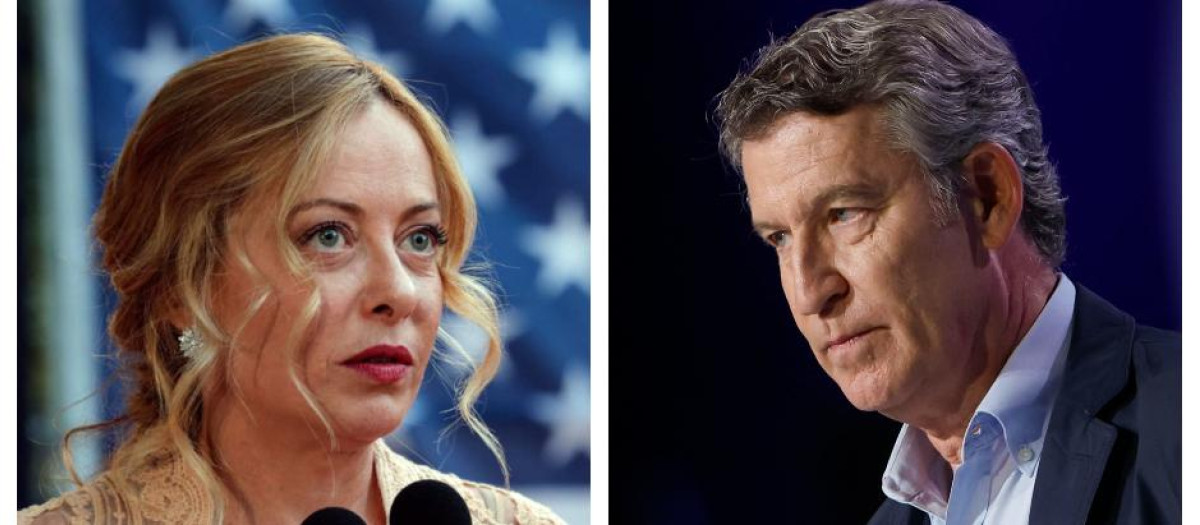 La presidente del Consejo de Ministros de Italia Giorgia Meloni y el líder del Partido Popular Alberto Núñez Feijoo