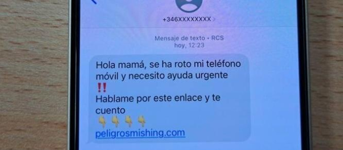Ejemplo de mensaje del timo del 'hijo en apuros'.
REMITIDA / HANDOUT por GUARDIA CIVIL
Fotografía remitida a medios de comunicación exclusivamente para ilustrar la noticia a la que hace referencia la imagen, y citando la procedencia de la imagen en la firma
08/7/2025