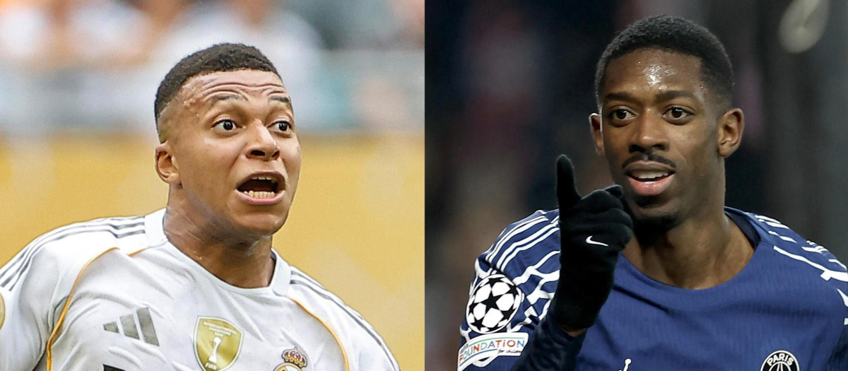 Combo de fotografías de archivo de los jugadores Kylian Mbappé (i) y Ousmane Dembélé