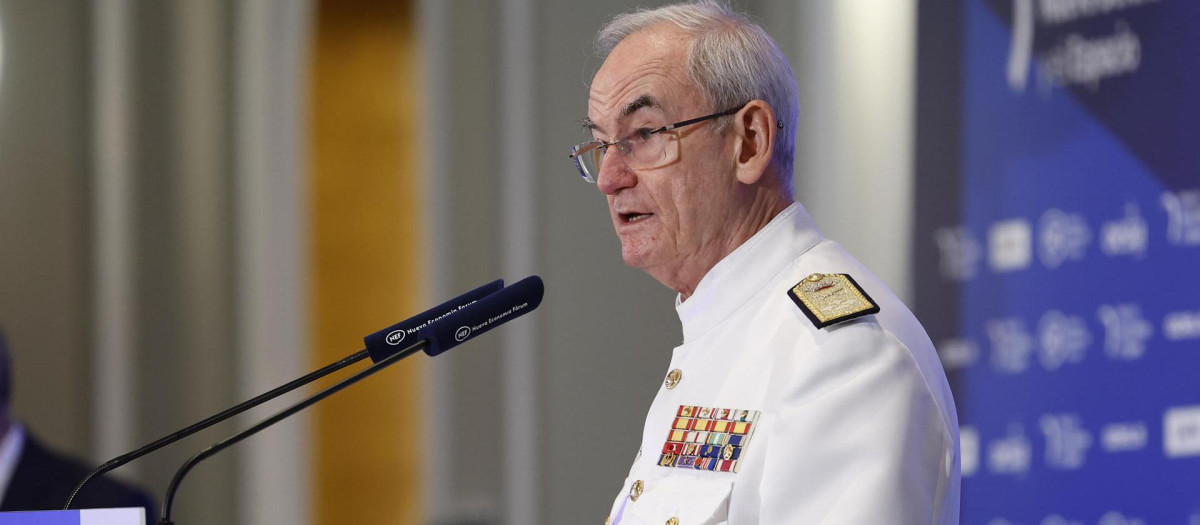 El almirante general Teodoro Esteban López Calderón, Jefe de Estado Mayor de la Defensa, durante un desayuno informativo celebrado este miércoles en Madrid