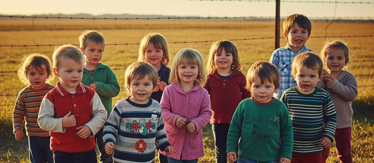 Niños en un campo de minas, representación de IA.
