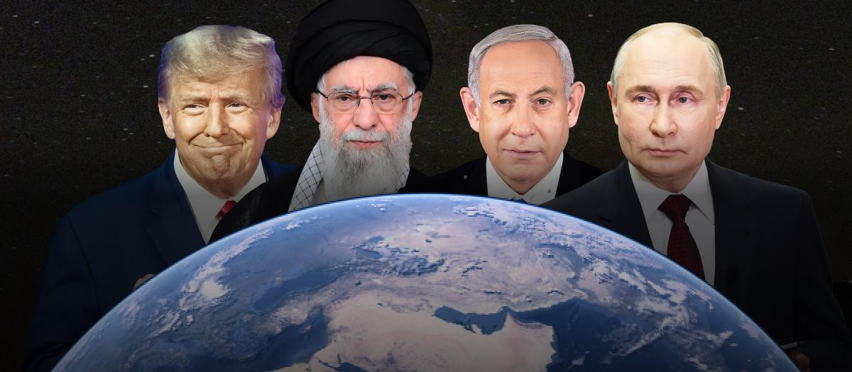 Donald Trump, Ali Jamenei, Benjamin Netanyahu y Vladimir Putin