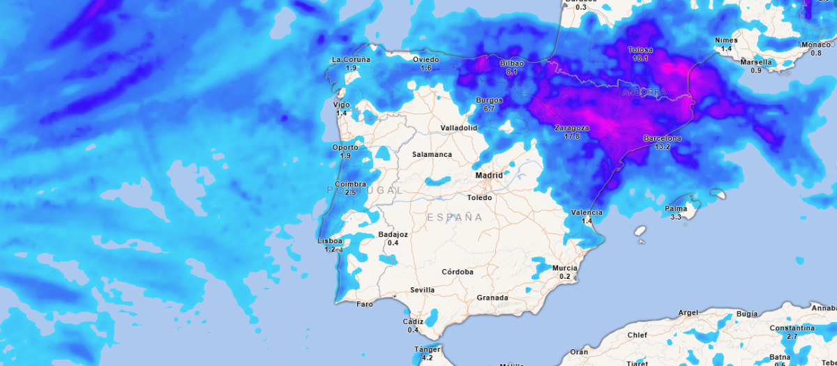 Precipitación acumulada hasta el domingo a las 15.00