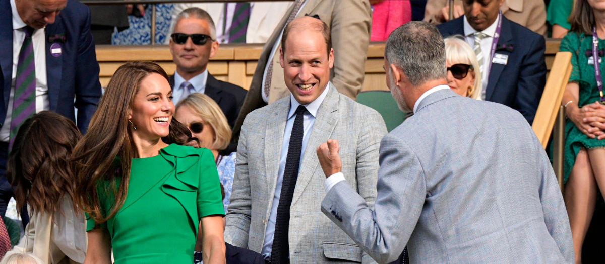 Prince William and Kate Middleton Princess of Wales with King Felipe VI of Spain during Wimbledon Championships in London, UK - 16 Jul 2023