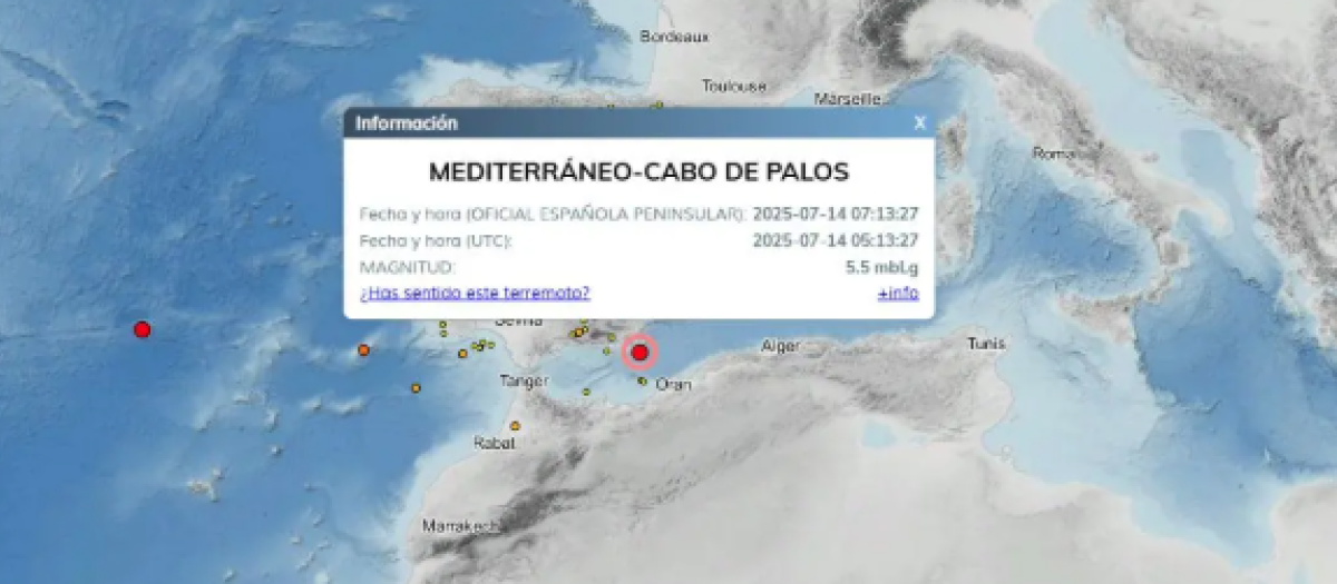 Un terremoto de 5,5 grados sacude la cosa de Cabo de Palos