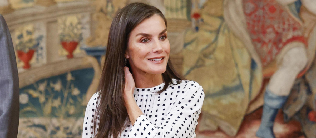 Spanish Queen Letizia during a meeting with members of Patronato Princess Asturias Foundation in Madrid on Thursday, 17 July 2025.