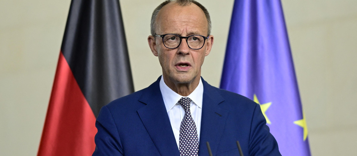 El canciller alemán, Friedrich Merz, en una rueda de prensa en Berlín