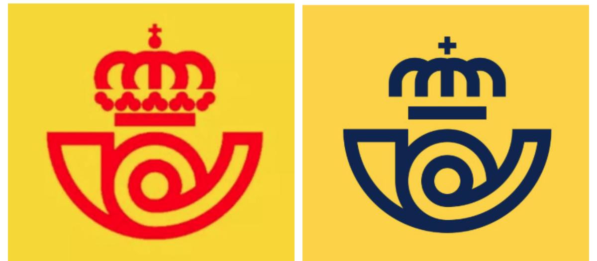El antiguo logotipo de Correos, a la izquierda, y el creado en 2019, a la derecha