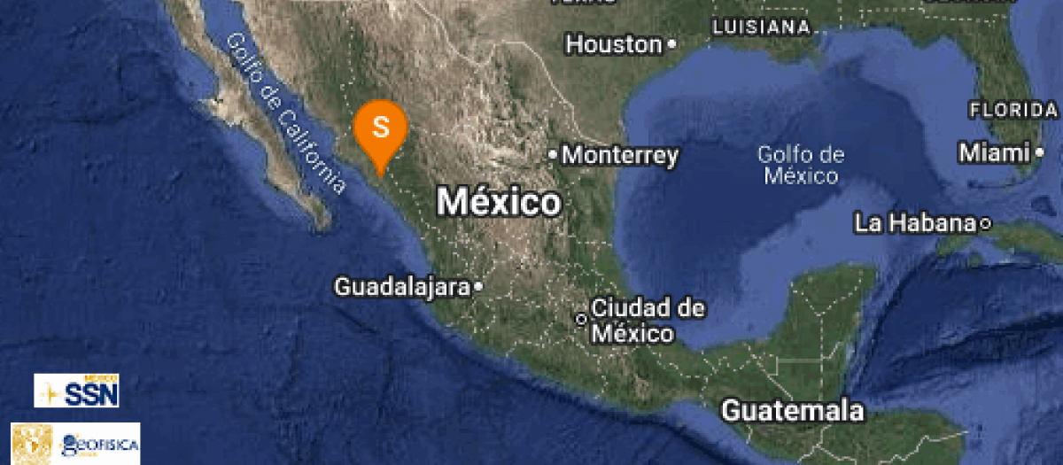 Terremoto localizado al noroeste de Culiacan, México