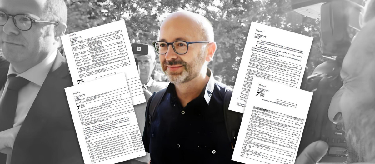 Diseño de la imagen de Francis Puig con varias facturas que aparecen el escrito de la Fiscalía Anticorrupción