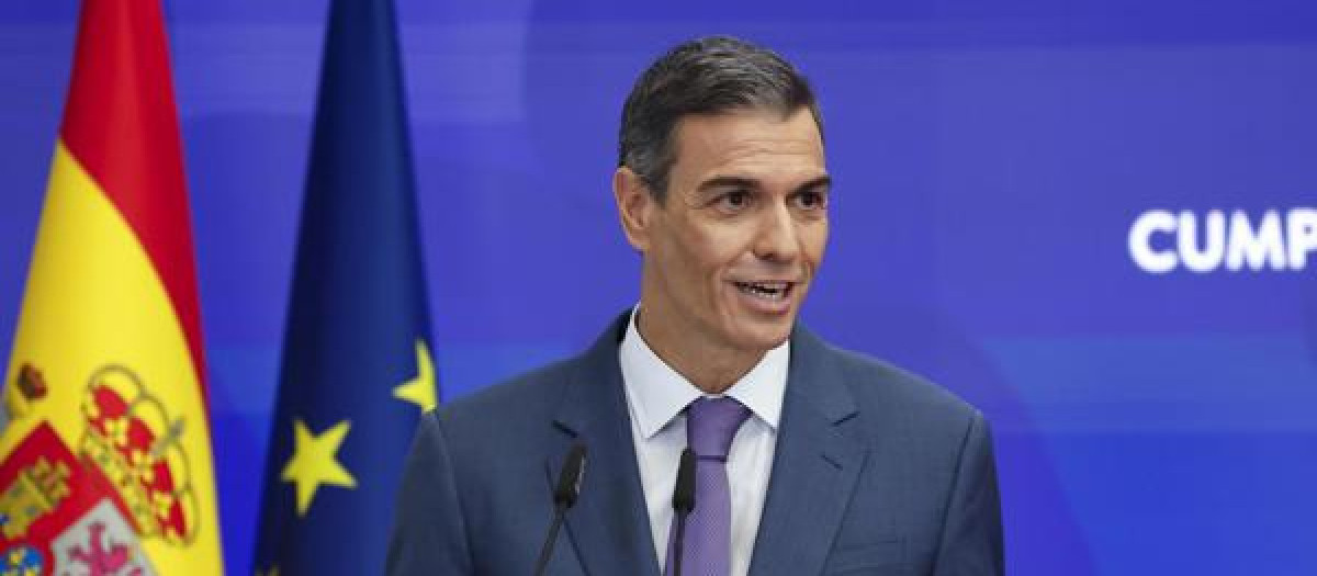 El presidente del Gobierno, Pedro Sánchez, durante la rueda de prensa en Moncloa