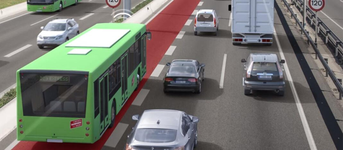 Recreación realizada por el Gobierno de España sobre cómo quedará el carril BUS-VAO de la A-2.