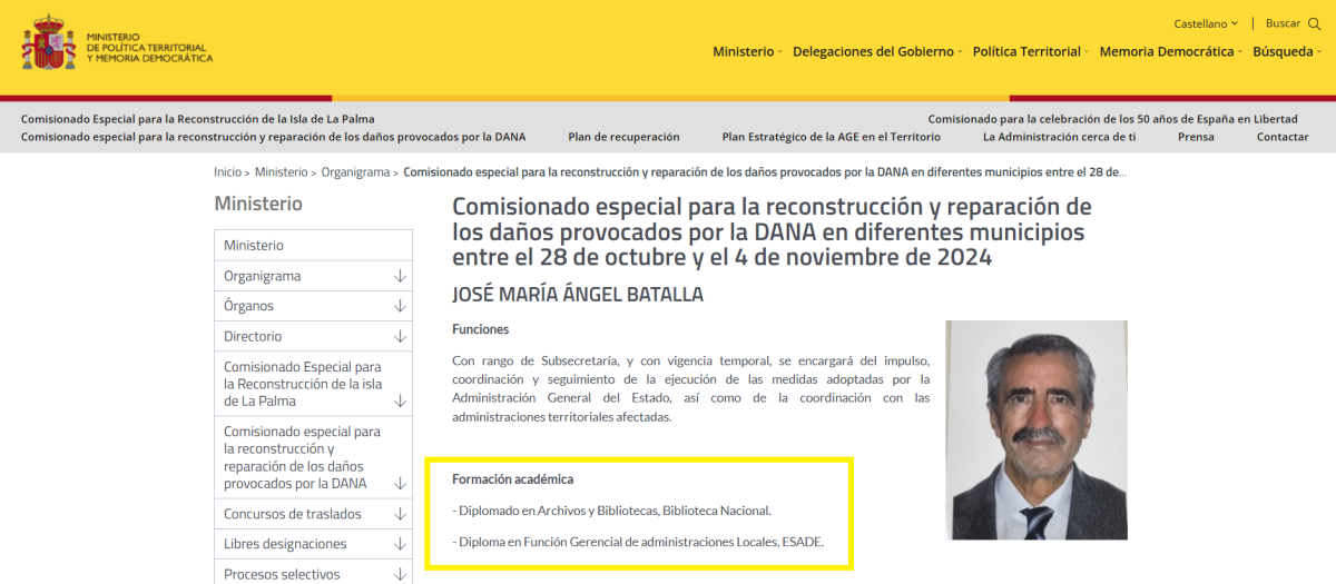 Currículum de José María Ángel Batalla en la web del Ministerio de Política Territorial