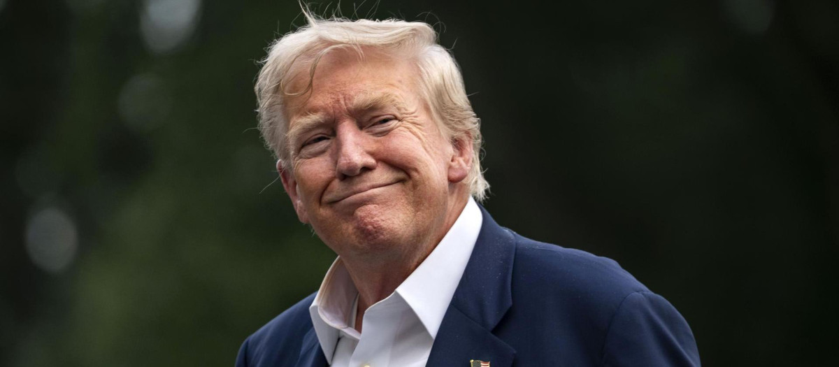 WASHINGTON (United States), 29/07/2025.- US President Donald Trump smiles after exiting Marine One on the South Lawn of the White House in Washington, DC, USA, 29 July 2025. The president is returning from a trip to the United Kingdom, where he met with Prime Minister Keir Starmer. (Reino Unido) EFE/EPA/BONNIE CASH / POOL