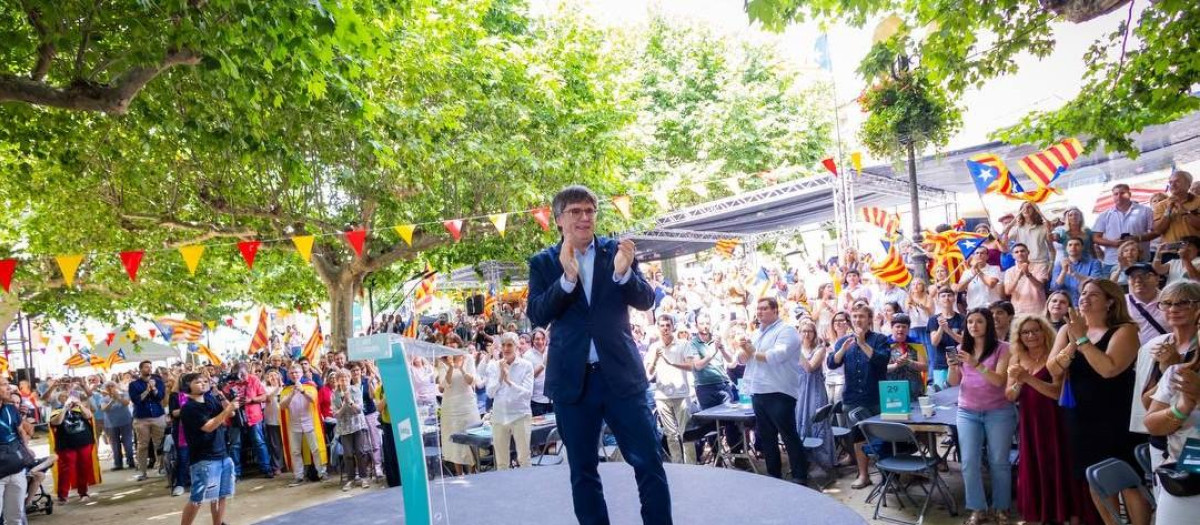 Carles Puigdemont, el domingo pasado, en un acto de Junts en el sur de Francia