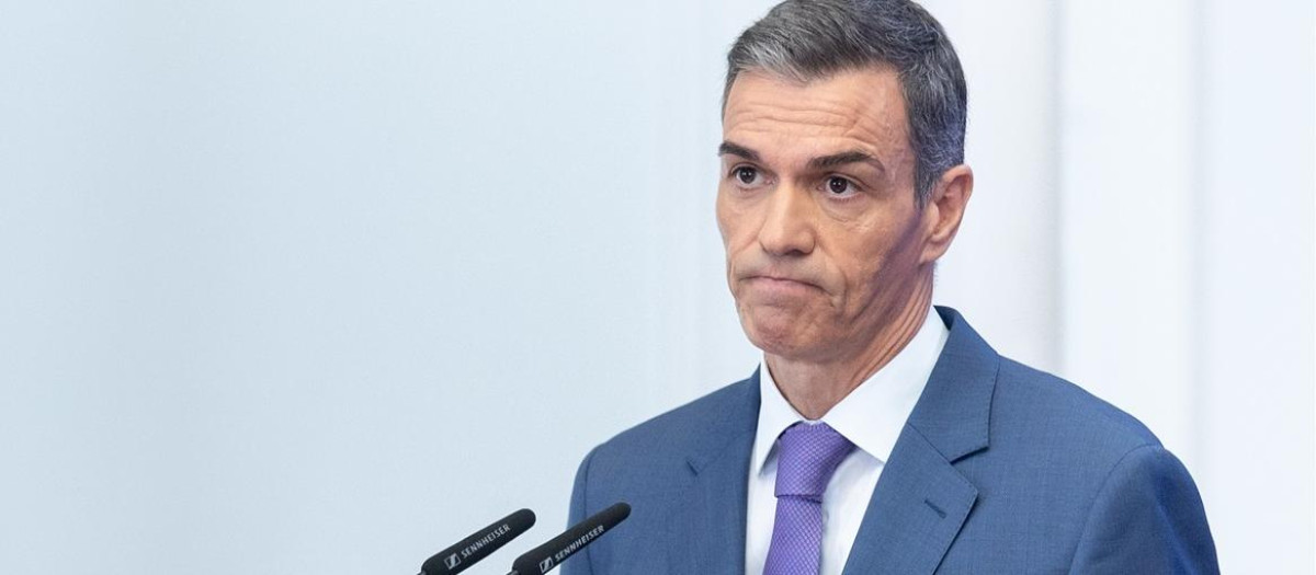 Imagen de archivo de Pedro Sánchez durante su rueda de prensa antes de terminar el curso político