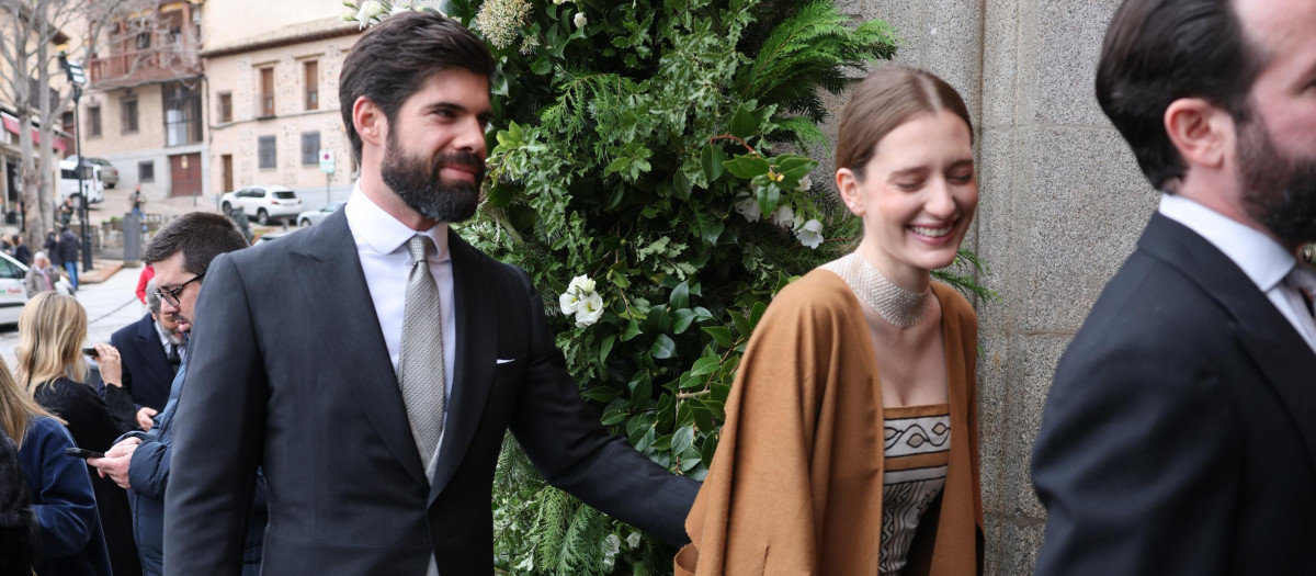 Fernando Palazuelo and Micaela Belmont during the wedding of Beltran Palazuelo and Eugenia Hernandez Antolin Cabello de los Cobos in Toledo on Saturday, 17  December 2022.