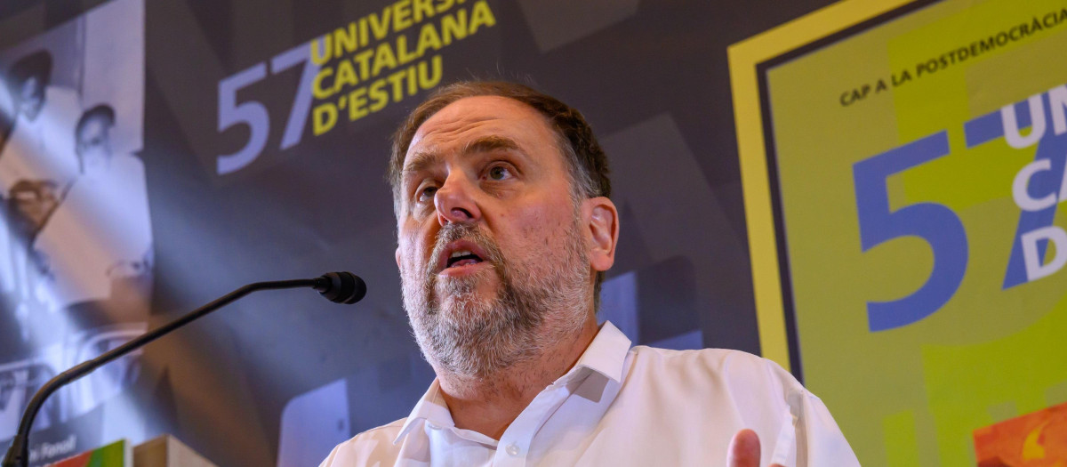 El líder de ERC, Oriol Junqueras, en una conferencia en la Universitat Catalana d'Estiu (UCE)