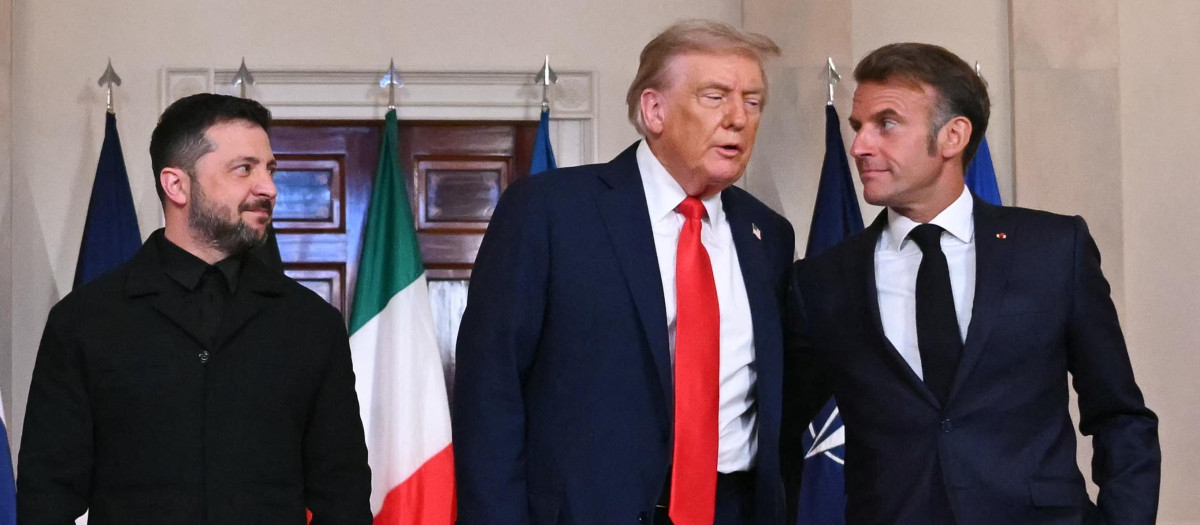 Los presidentes Volodímir Zelenski, Donald Trump y Emmanuel Macron en la Casa Blanca