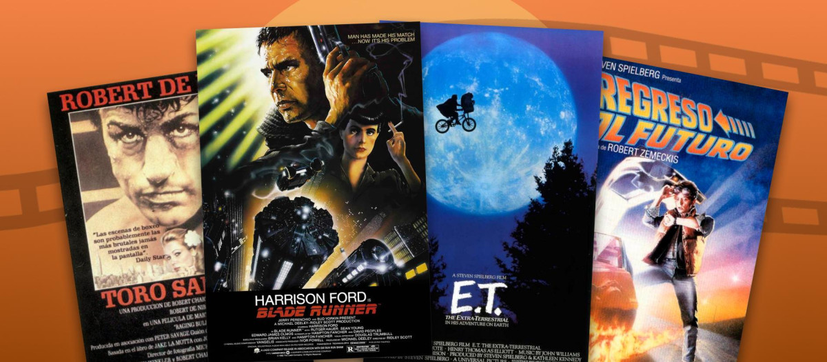 Carteles de Toro salvaje, Blade Runner, E.T. El extraterrestre y Regreso al futuro