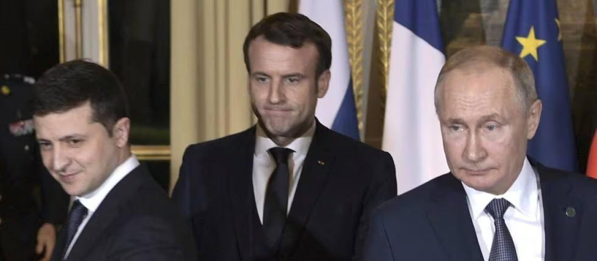Putin y Zelenski, junto a Emmanuel Macron, en 2019